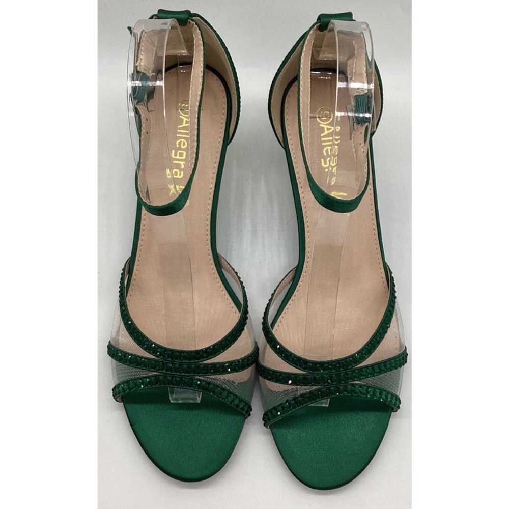 Allegra K Women's Green Rhinestone Mesh Kitten Heels Sandals Sz 9M